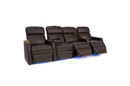 Black Leather Pillow Top 3-Seat Home Theater Recliner W/ Push-Back