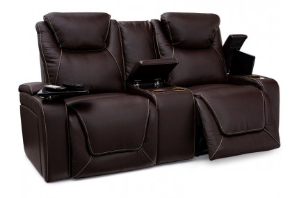 Black Leather Pillow Top 3-Seat Home Theater Recliner W/ Push-Back