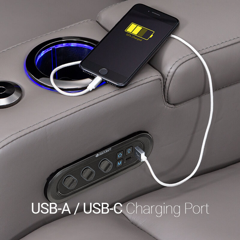 Kodiak CoolZeroᵀᴹ Italian Leather Home Theater Seating including USB Charging Port