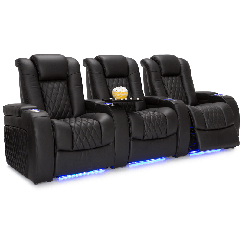 Row of 3 Black Diamante Home Theater Seating