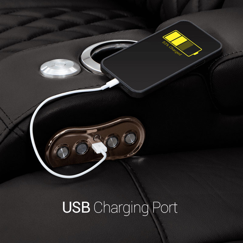 Diamanted USB ChargingDiamante Top Grain Leather 7000, Powered Headrest, Power Recline, Black, Brown, or Gray