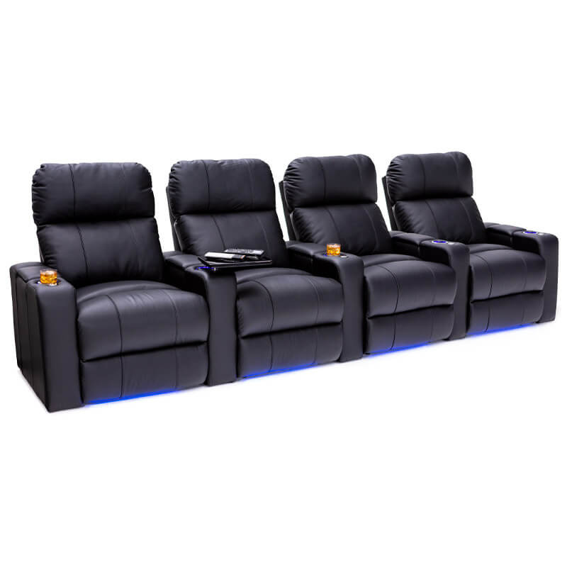 Seatcraft Julius Black Row of 4 Big & Tall Home Theater Seating