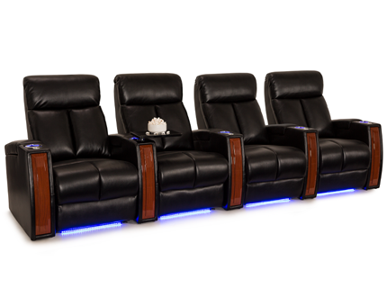 Seatcraft Seville Black Row of 4 Leather Gel Home Theater Seats