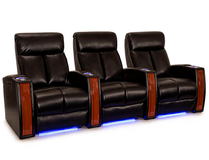 Seatcraft Seville Black Row of 3 Leather Gel Home Theater Seats