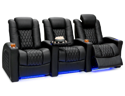 Stanza Black Leather Row of 3 Home Theater Seats