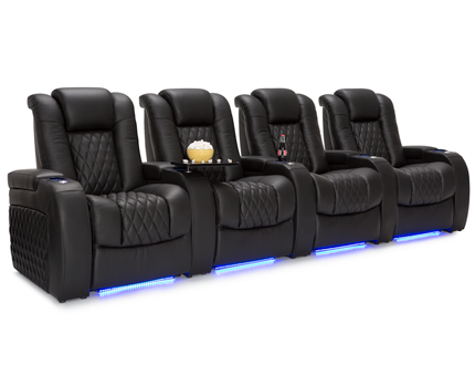 Seatcraft Virtuoso Heat & Massage Black Row of 4 Home Theater Seating