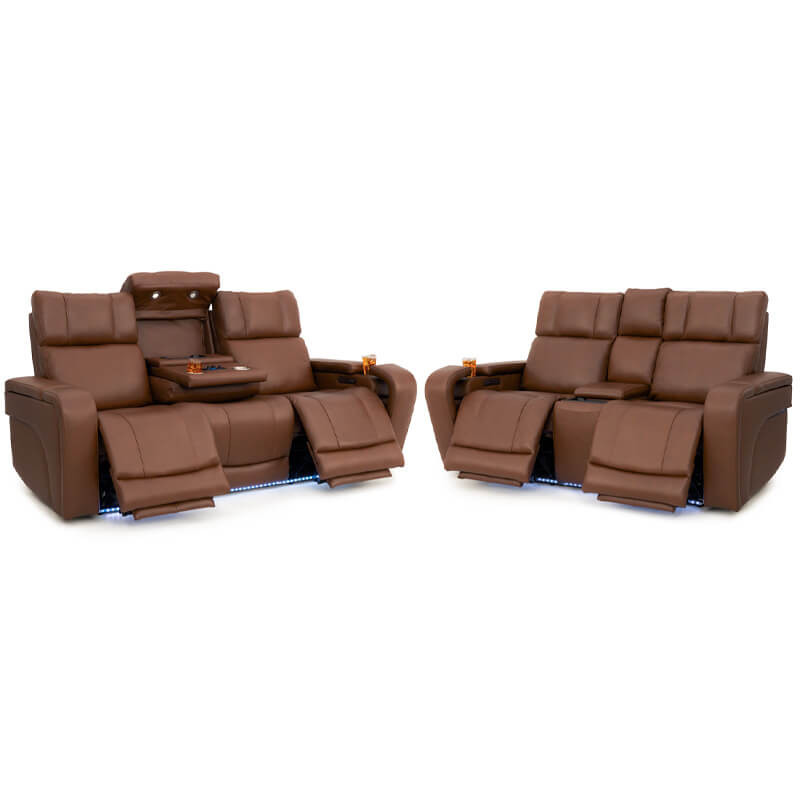 Seatcraft Vibrato SoundShaker Immersive Audio w/ Bluetooth Sync, Top Grain Leather Home Theater Sofa & Loveseat