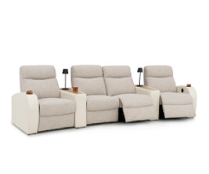 Rialto Canvas Tan & Oat Milk Row of 4 Middle Loveseat Wedge Console Home Theater Seats