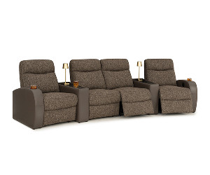 Rialto Espresso Pebble & Mocha Row of 4 Middle Loveseat Wedge Console Home Theater Seats