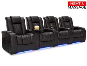 Seatcraft Virtuoso Heat & Massage Black Row of 4 Home Theater Seating