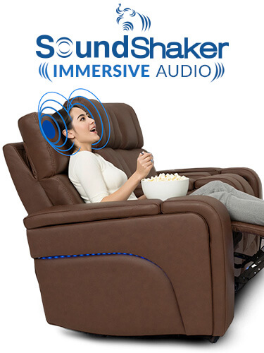 This home theater chair is Powered by SoundShaker This home theater chair is Powered by SoundShaker